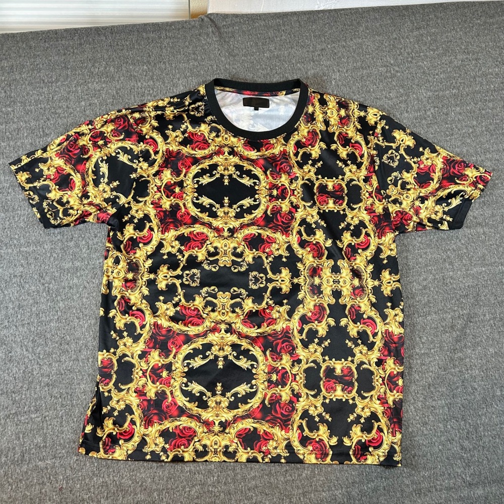 Baroque Gold Shirt‎ Geometric Roses Gold Accents Performance Top Mens 4XL